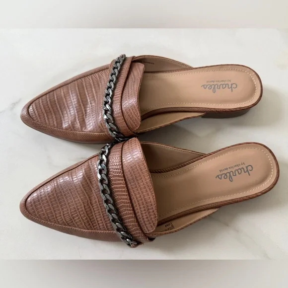 Charles David Brown Enya Mules Size 10 Brown Slip On Loafer Chain Accent - Picture 6 of 6